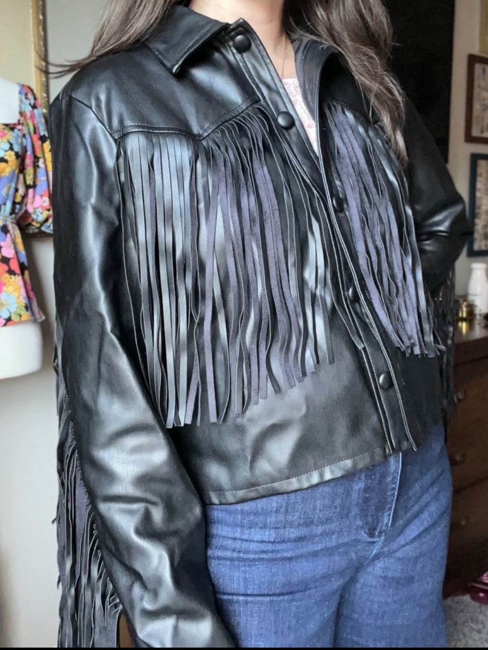 wild fable Black Fringe Faux Leather Jacket